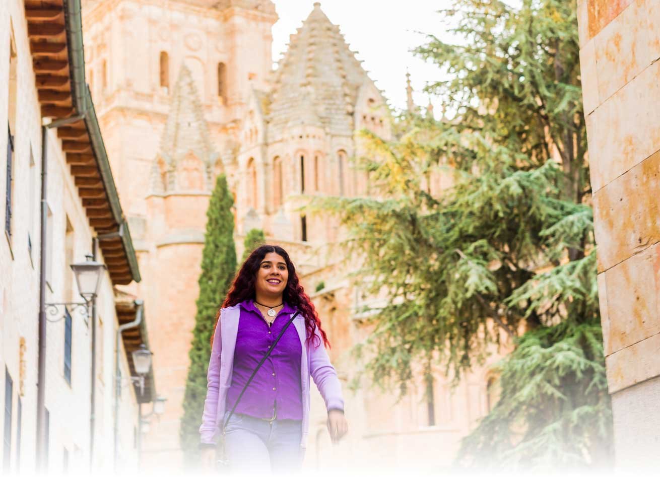 woman walking in old city
