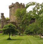 green courtyard and castle